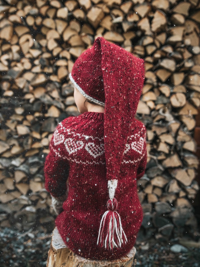 DSA73 Hjertegenser barn Alpakka Tweed House of Yarn Idestova As