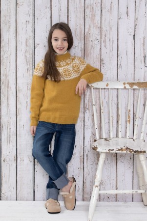 DG409-01 Q-Symre Kids genser barn MAISGUL | Alpakka Forte | Strikkepakke Dale Garn
