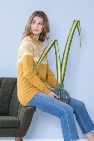 DG382-02 Q-symre genser dame | Alpakka Forte MAISGUL | Strikkepakke Dale Garn