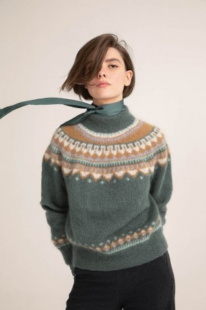 T70 Grønland genser Støvet Oliven Tynn Silk Mohair Strikkepakke