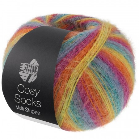Lana Grossa Cozy Socks multi stripes 151 petrol fuchsia gul