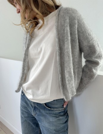 LeKnit Plain Cardigan Light Tynn silk mohair lys gråmelert
