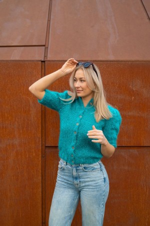 DG451-22 Chunky misty jakke Myk Påfugl TURKIS Strikkepakke