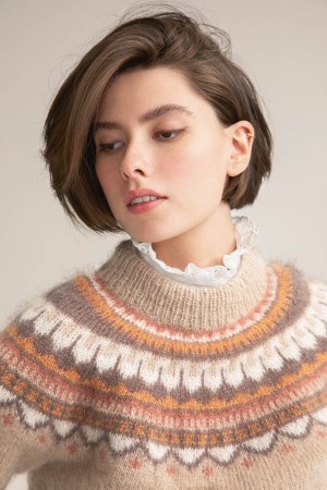 T70 Grønland genser Lys Beige Tynn Silk Mohair Strikkepakke