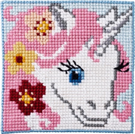 Påtegnet broderi Enhjørning 25x25 akrylgarn