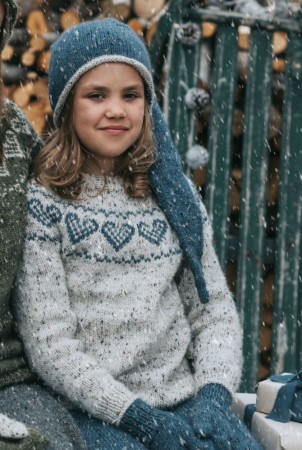 DSA73-41 Hjertegenser barn Grå Alpakka Tweed Classic | Strikkepakke Du Store Alpakka